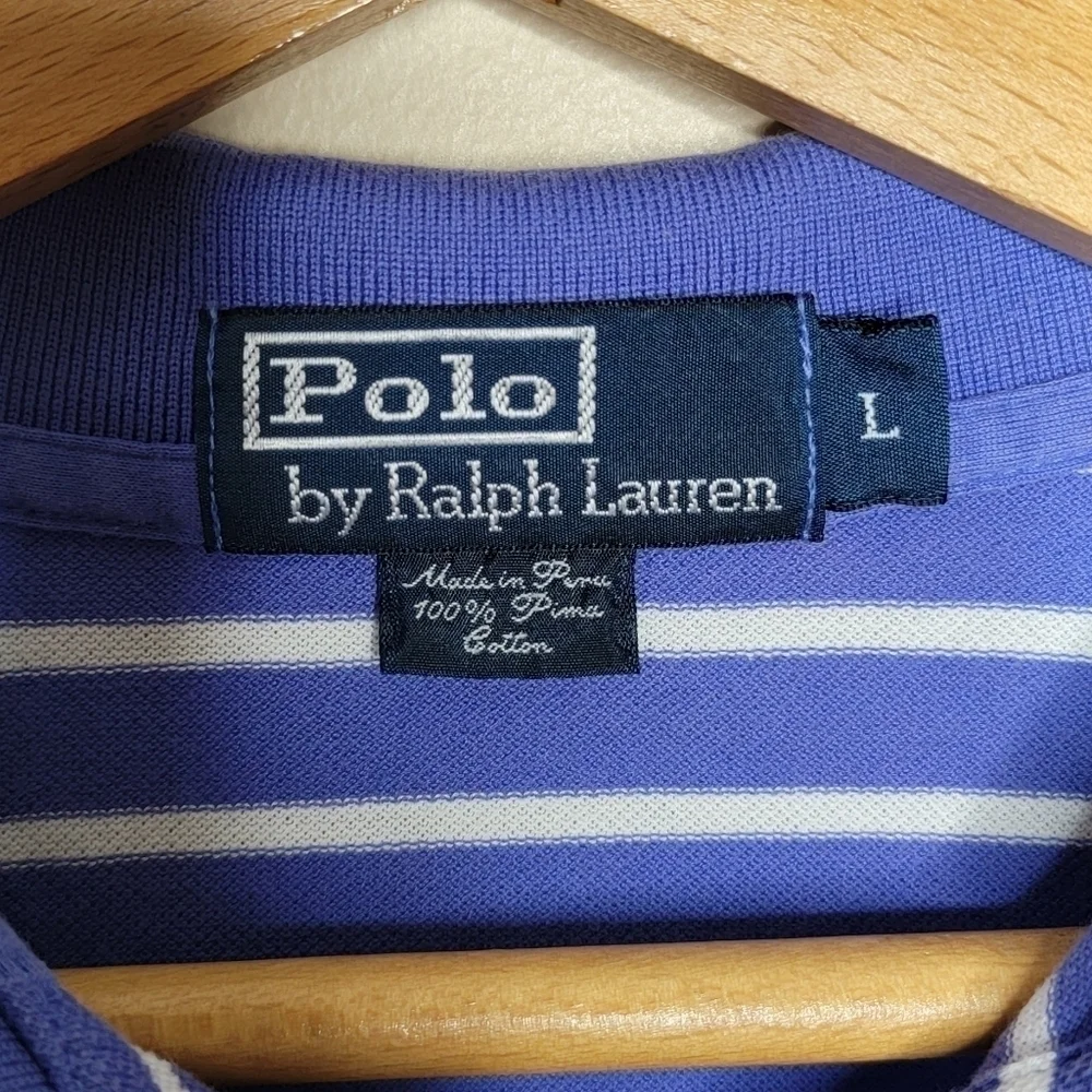 Polo by Ralph Lauren Blue Striped Short Sleeve Polo Shirt Size Large Preppy